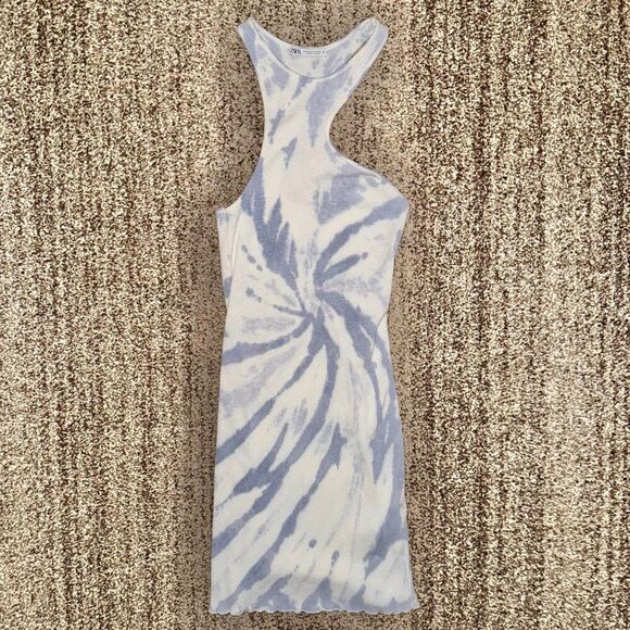ZARA Women's Tie-Dye Halter Dress Blue White Size Medium - Picture 3 of 8